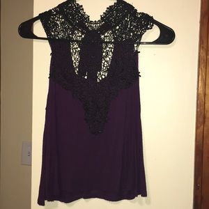 Purple lace neck top with scooped low back